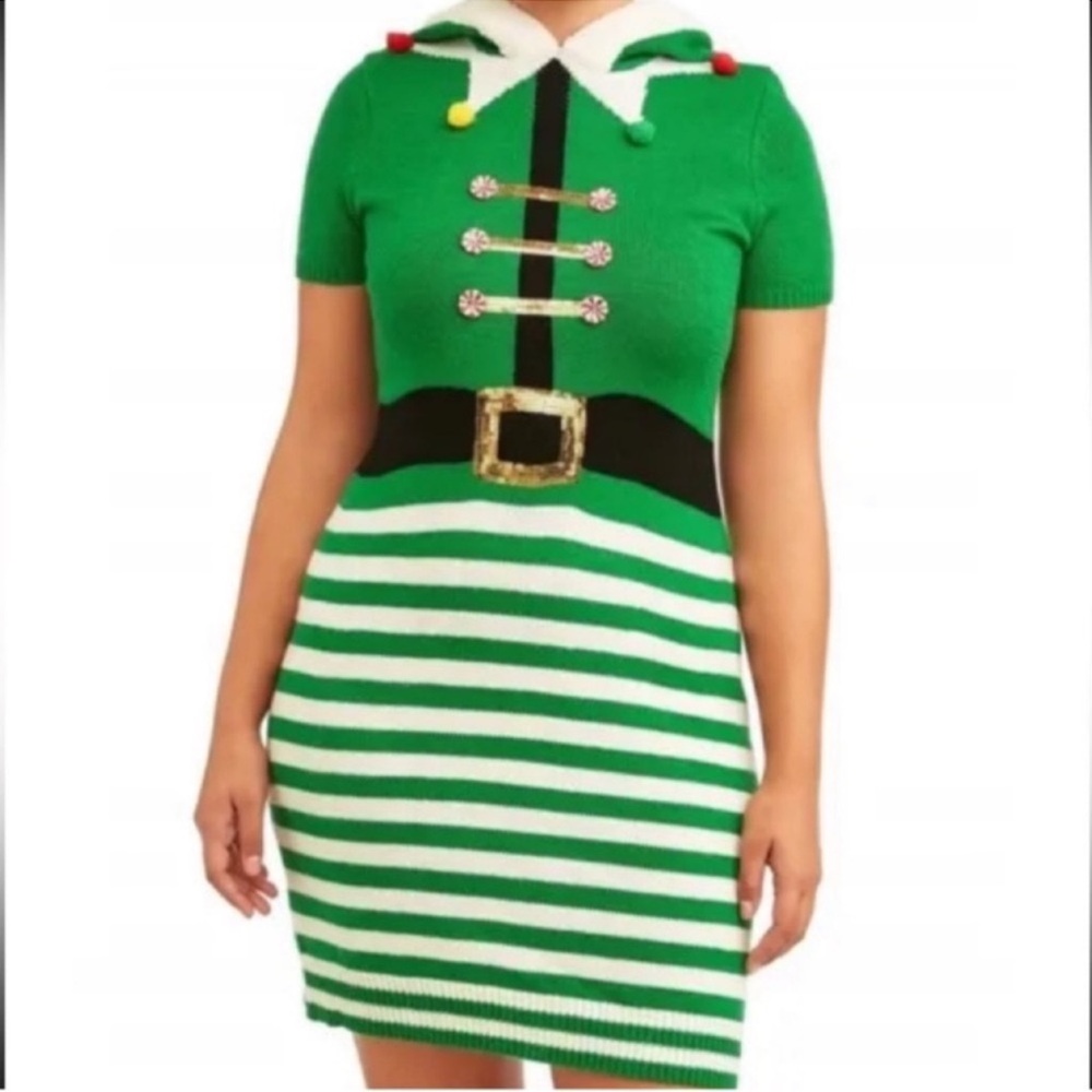No Boundaries Women’s Christmas‎ Elf/Santa Striped Stretchy Sweater Dress